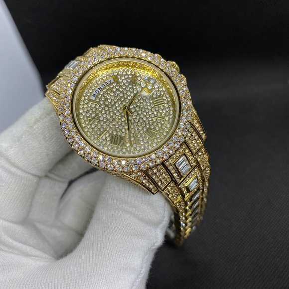 Full Rhinestone&Diamond Covered Bling Iced Out 18K Gold Plated Men's Watch - Picture 6 of 6